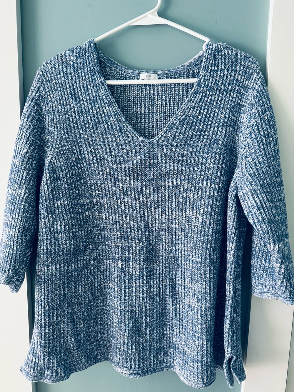 J. Jill Heathered Blue V-Neck Knit Sweater